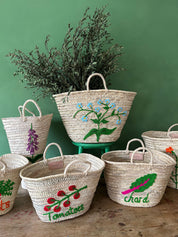 Hand Embroidered Market Basket, Chard