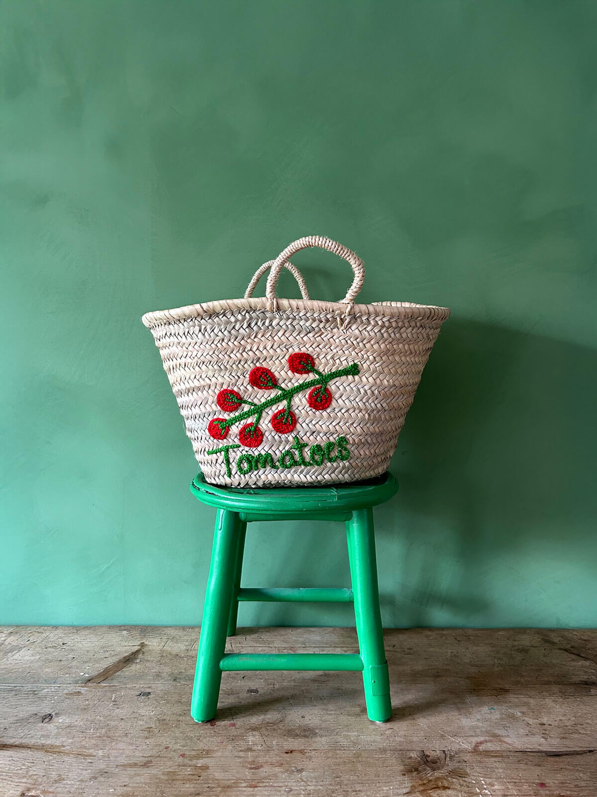 Hand Embroidered Market Basket, Tomatoes