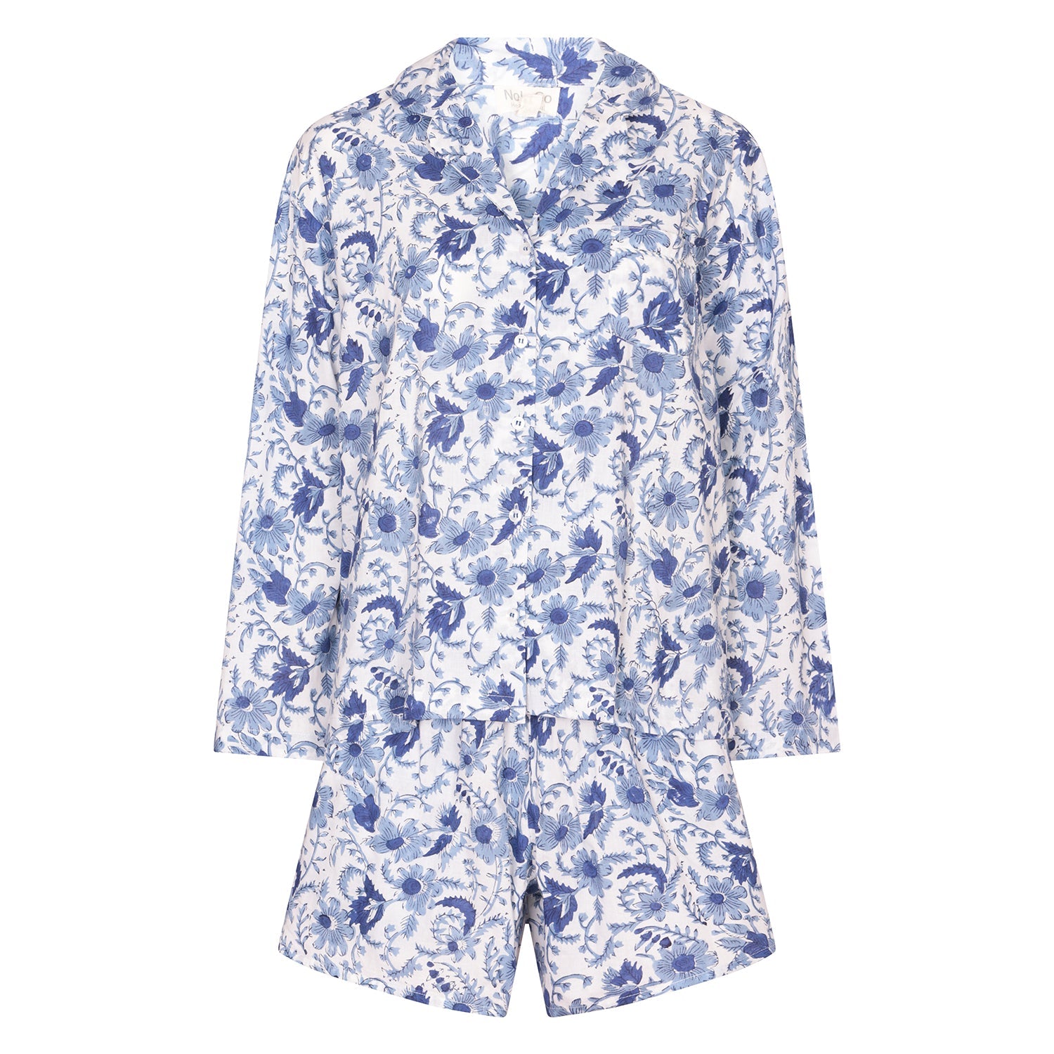 Hand Block Printed Cotton PJ Shorts Set - Cornflower Blue