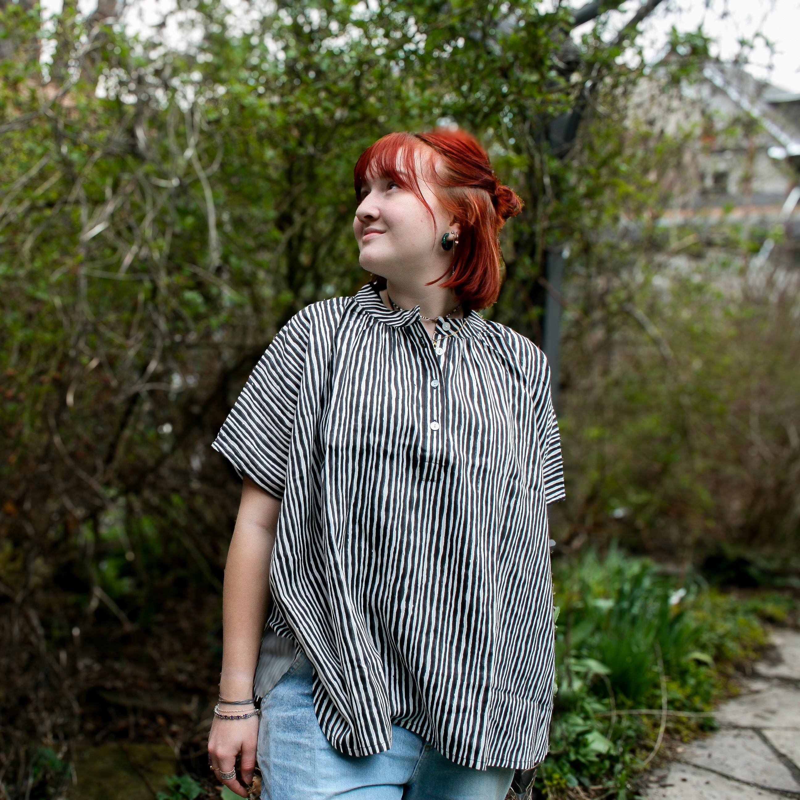 Marina Top in Black and White Wavy Stripe