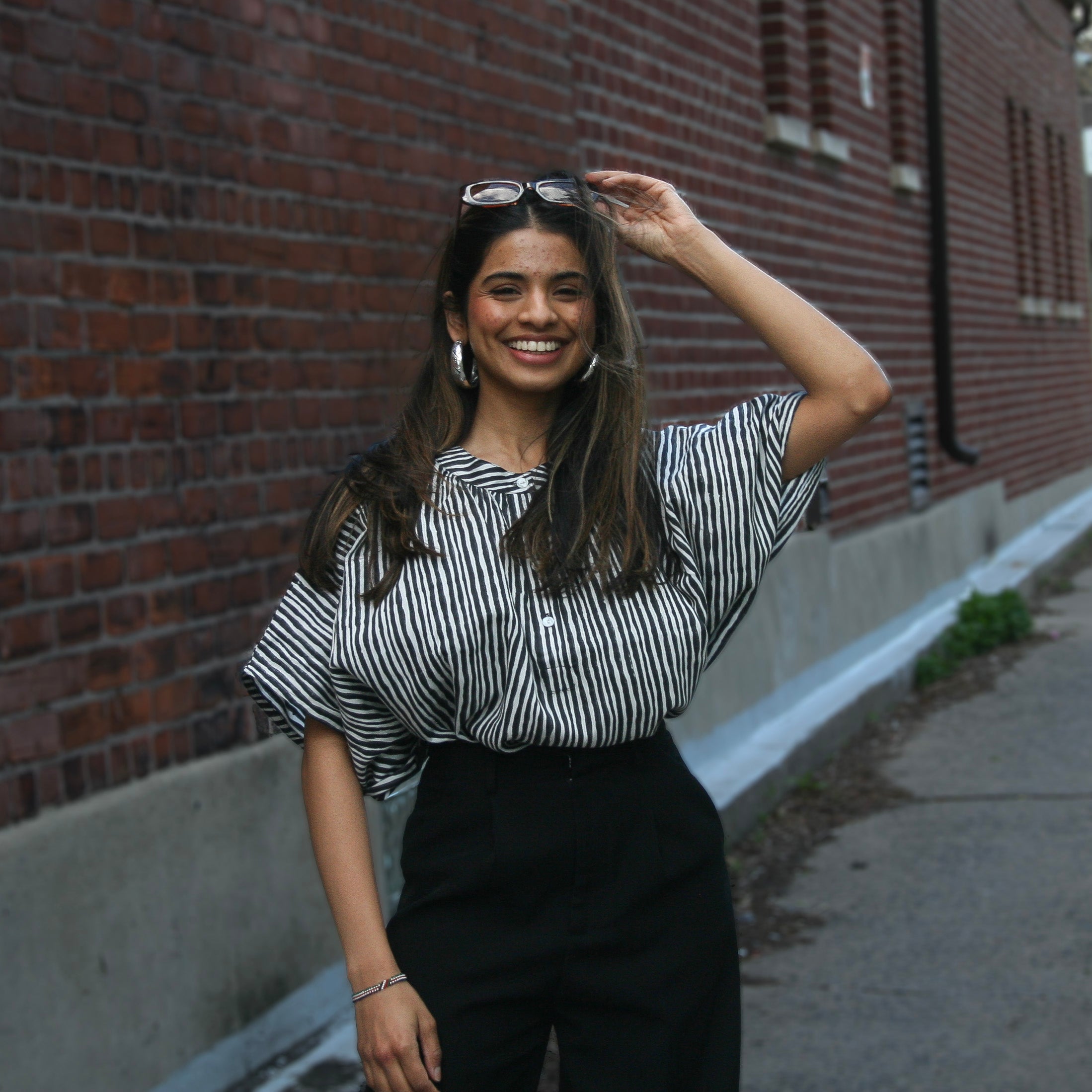 Marina Top in Black and White Wavy Stripe