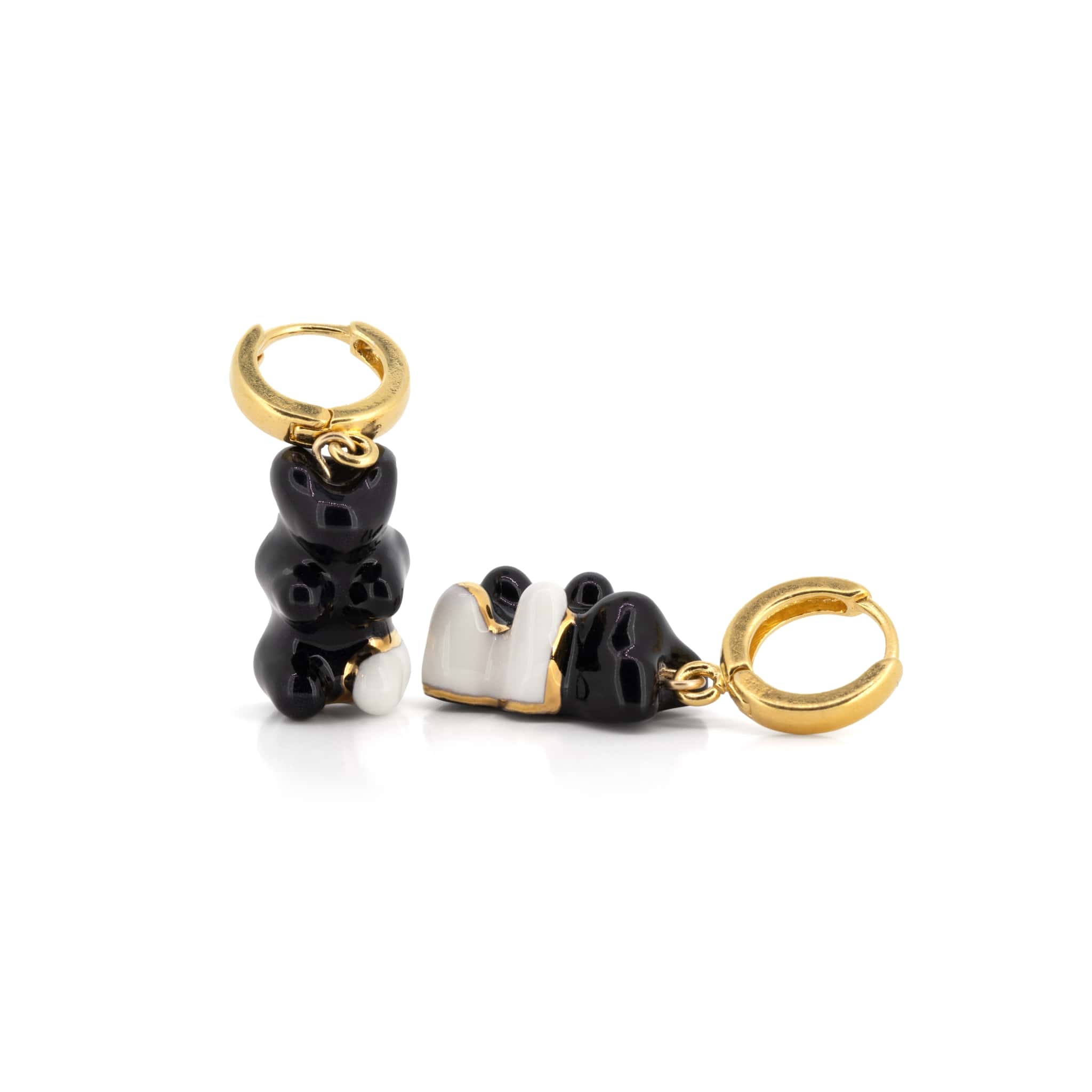 Black & White Gummy Bear Dangle Earrings With Gold