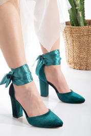 Gisele - Emerald Green Wedding Heels with Ribbon