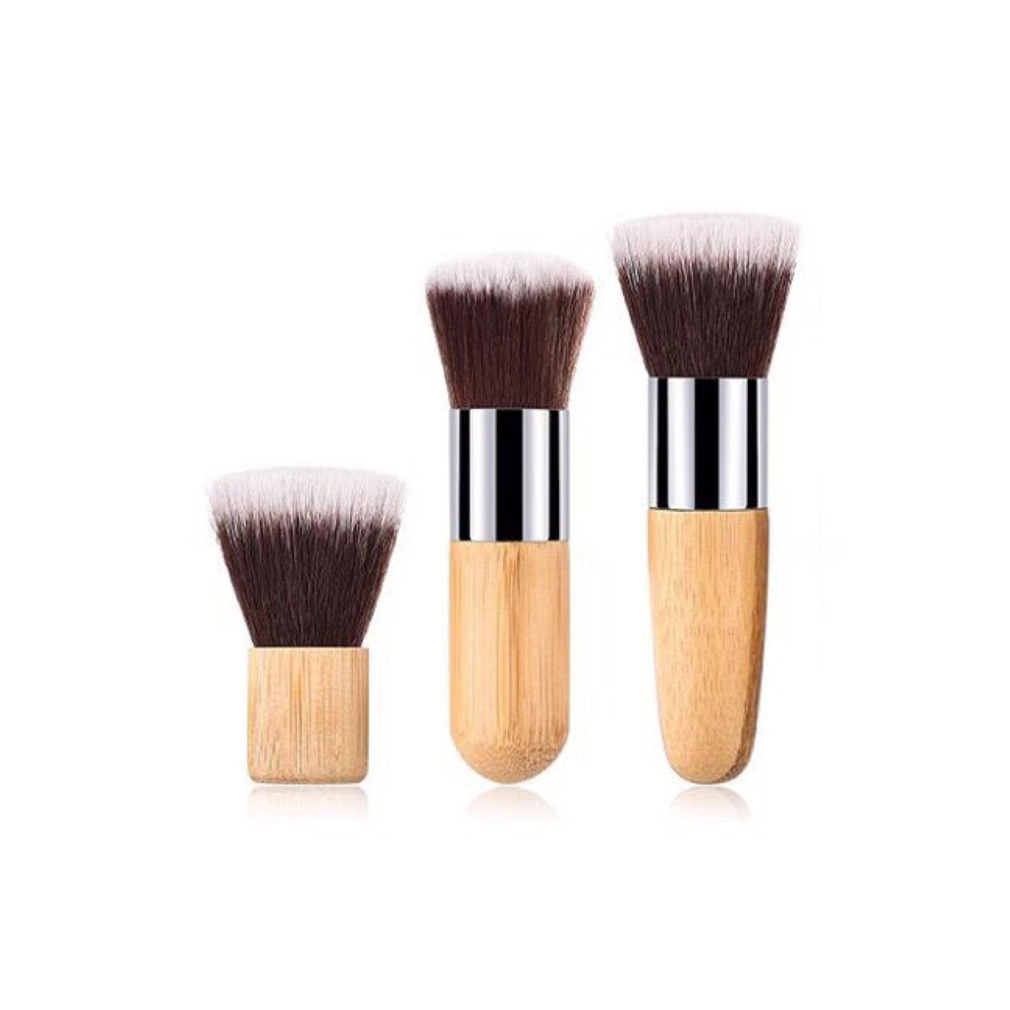 Vegan Mini 3 Piece Blush & Foundation Makeup Brush- Bamboo and Silver