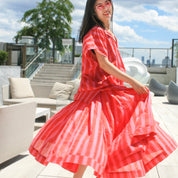 Vivian Skirt in Pink Red Cabana Stripe