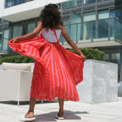 Vivian Skirt in Pink Red Cabana Stripe