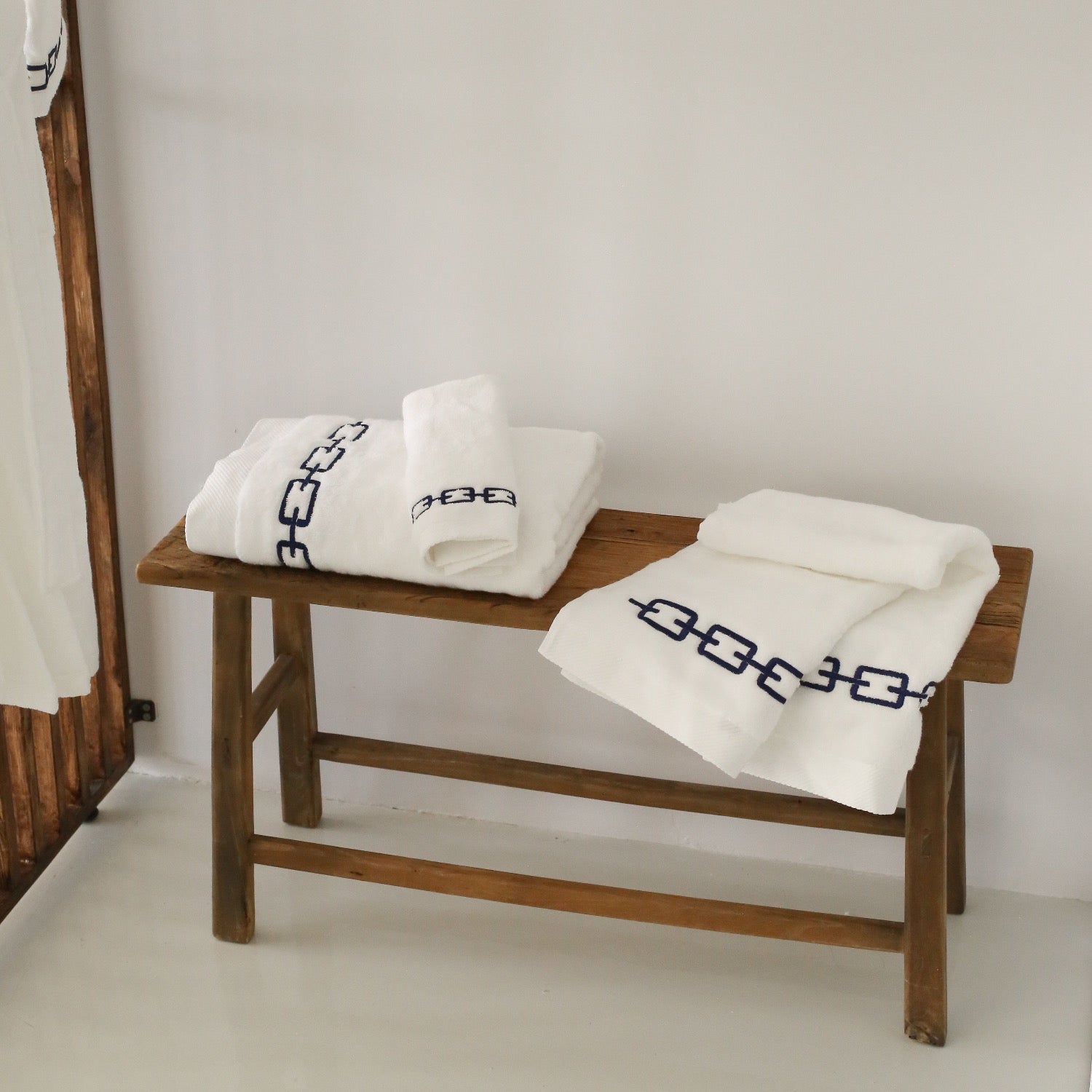Navy Chain Embroidery Face Towel