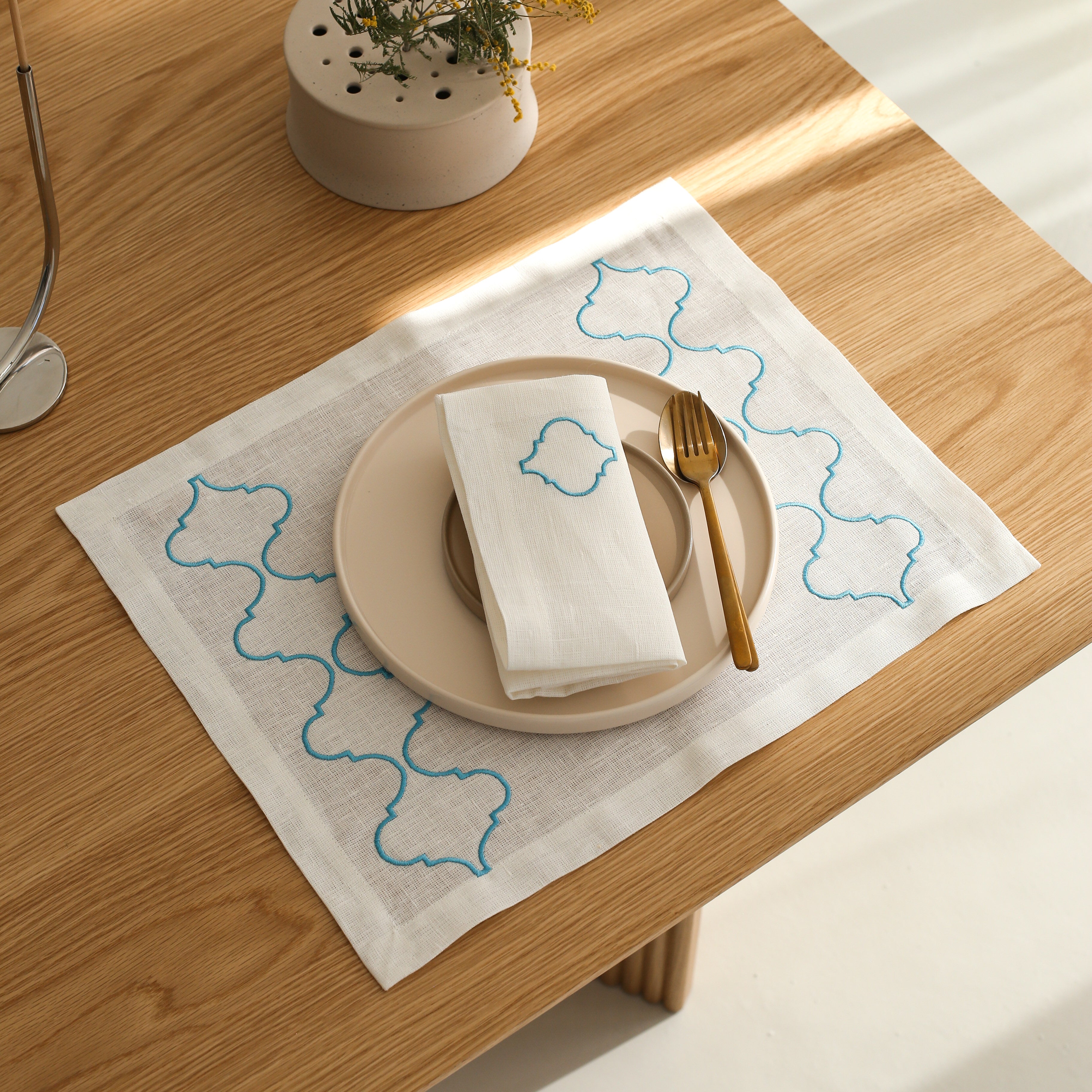 Turquoise Catena Linen Placemat - Set of 2