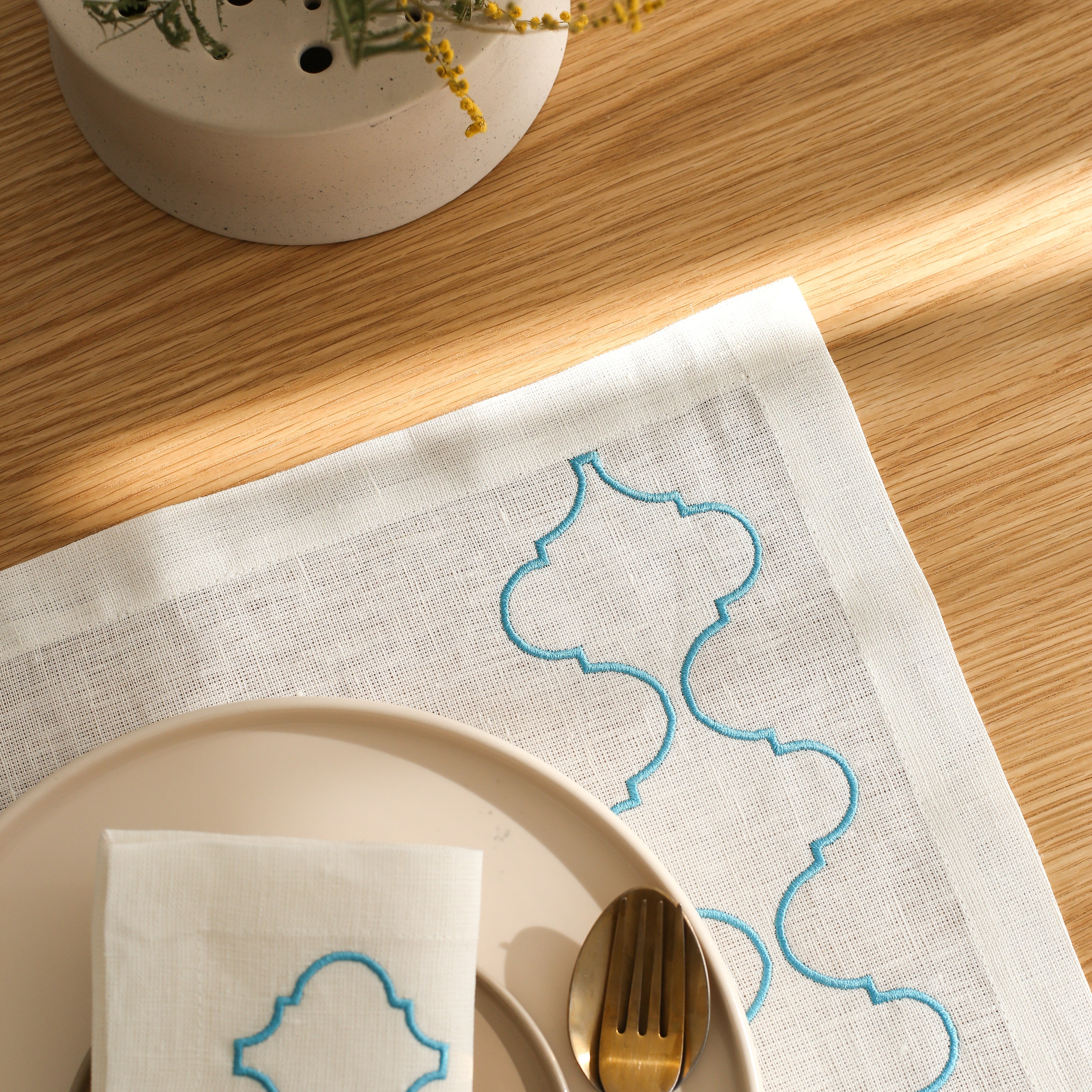 Turquoise Catena Linen Placemat - Set of 2