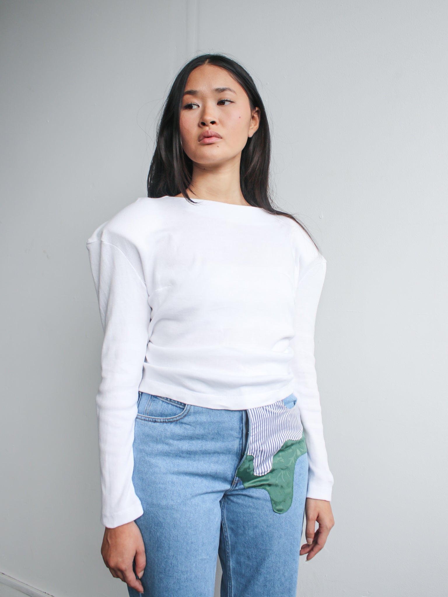 Organic Cotton White Top With Shoulder Pads