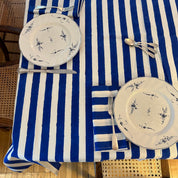 Rectangle Table Cloth in Blue White Cabana Stripe