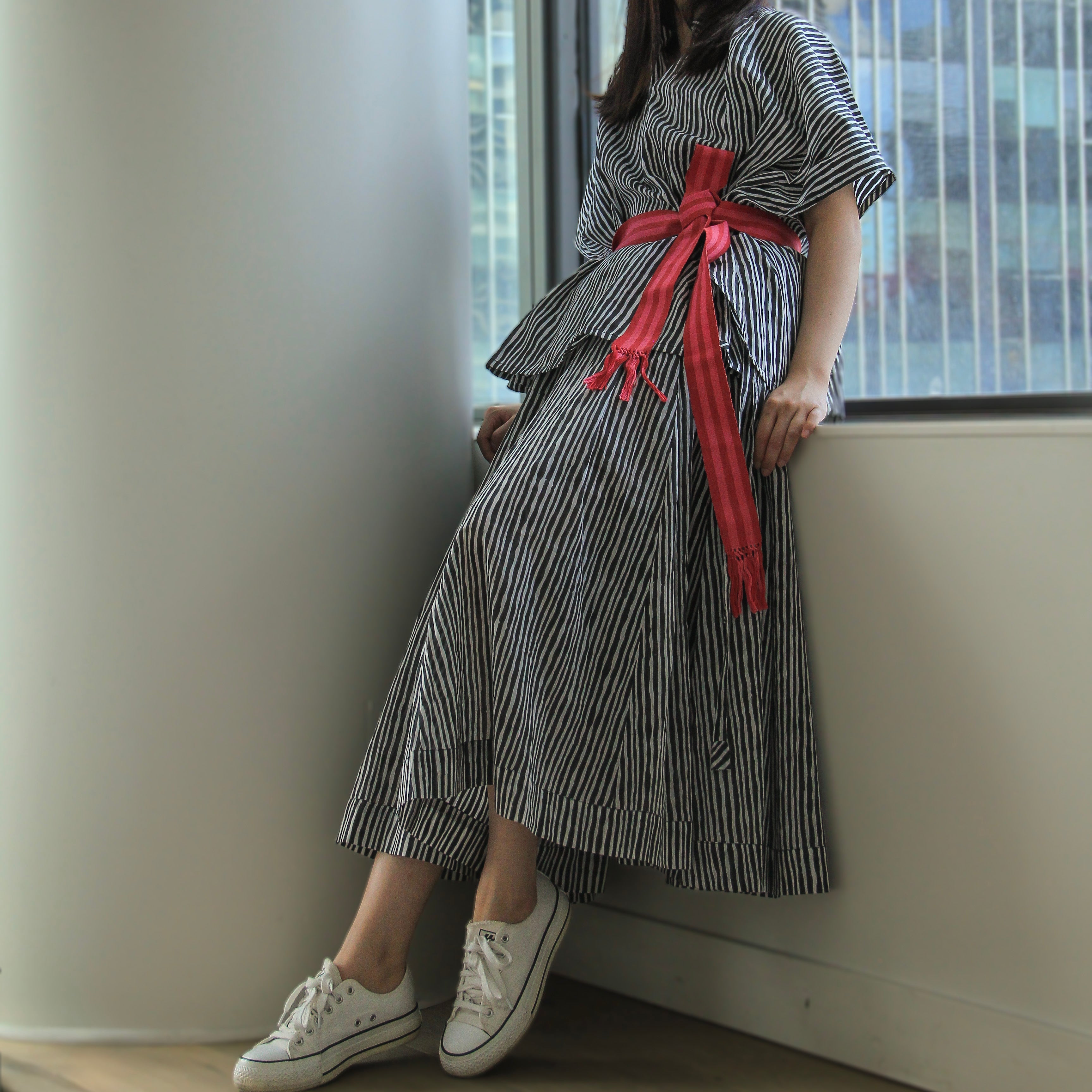 Vivian Skirt in Black and White Wavy Stripe