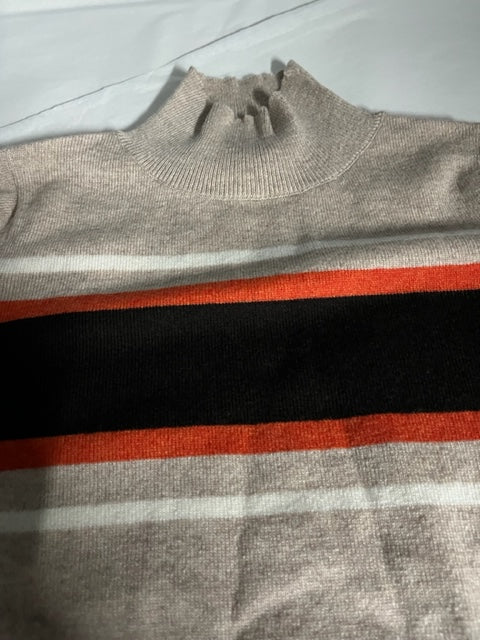 Cashmere Mix Oatmeal/ Brown Stripe High Neck Jumper