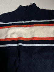 Cashmere Mix Navy/cream/orange Stripe High Neck Jumper