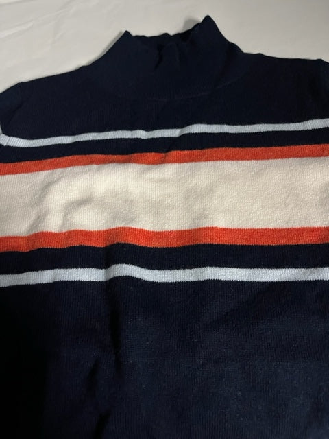 Cashmere Mix Navy/cream/orange Stripe High Neck Jumper