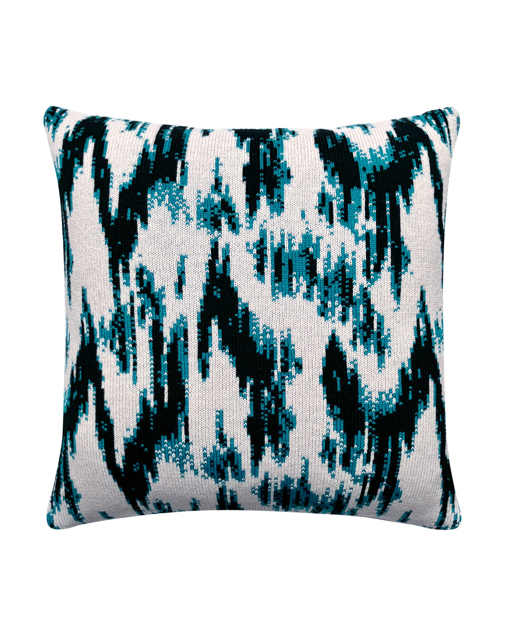 Ikat Wool & Cashmere Knitted Cushion Turquoise