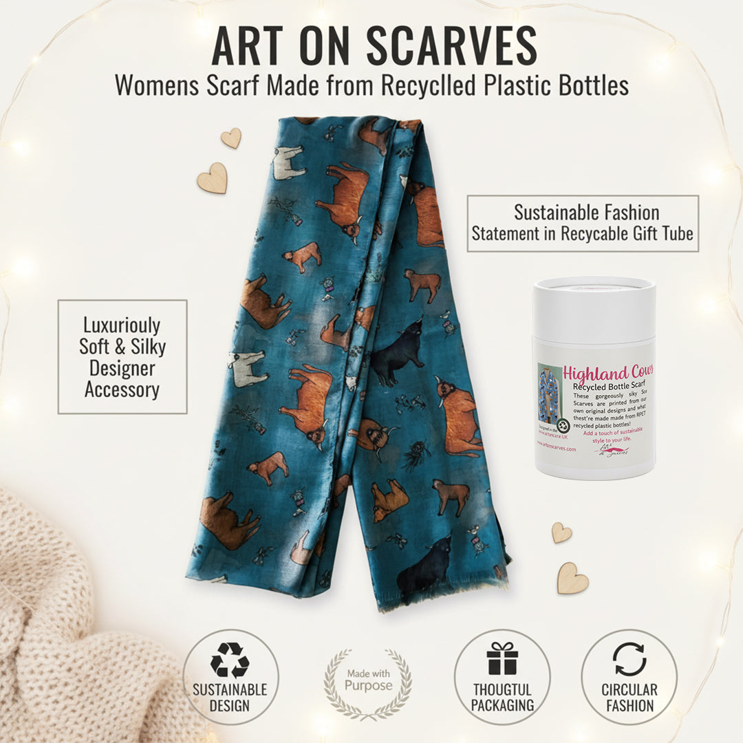 Recycled Bottle Scarf - Highland Cows