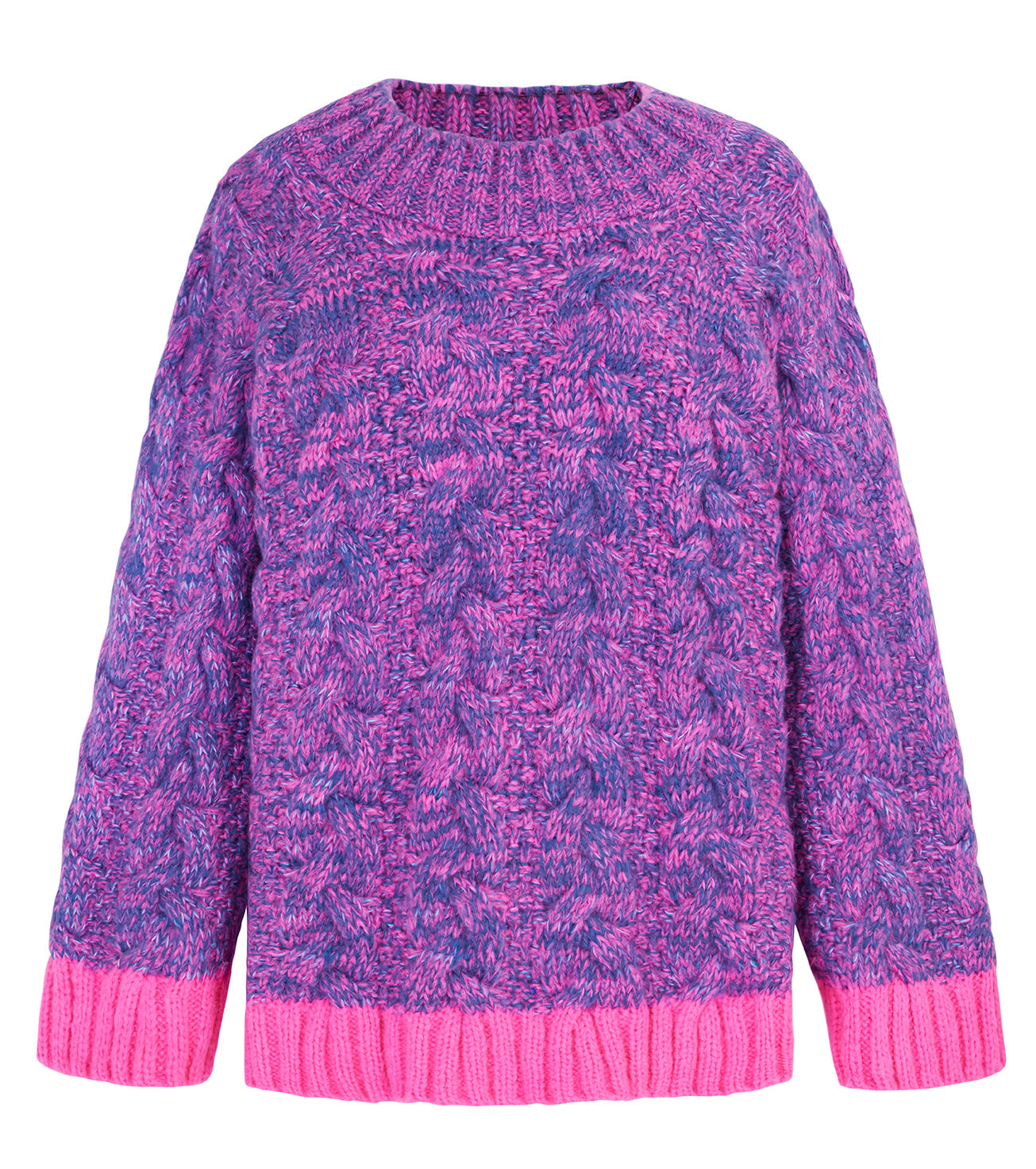 Jennie Cable High Neck Balloon Sleeve Jumper - Denim