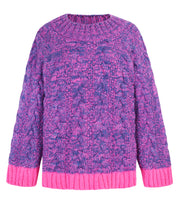 Jennie Cable High Neck Balloon Sleeve Jumper - Denim