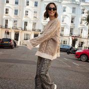 Jennie Cable High Neck Balloon Sleeve Jumper - Beige