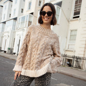 Jennie Cable High Neck Balloon Sleeve Jumper - Beige