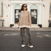 Jennie Cable High Neck Balloon Sleeve Jumper - Beige