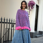 Jennie Cable High Neck Balloon Sleeve Jumper - Denim