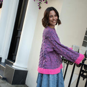 Jennie Cable High Neck Balloon Sleeve Jumper - Denim