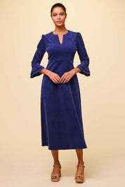 Jocelyn V-Neck 3/4 Sleeve Corduroy Dress | Atlantic Blue