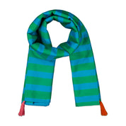 Anni Sarong with Tassels in Blue and Green Cabana Stripe