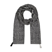 Anni Sarong with Tassels in Black and White Wavy Stripe