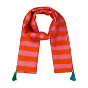 Anni Sarong with Tassels in Orange and Pink Cabana Stripe