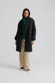 KAIA - Wool Blend Twill Coat Charcoal