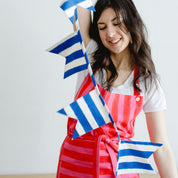 Apron with Front Pocket in Red Pink Cabana Stripe