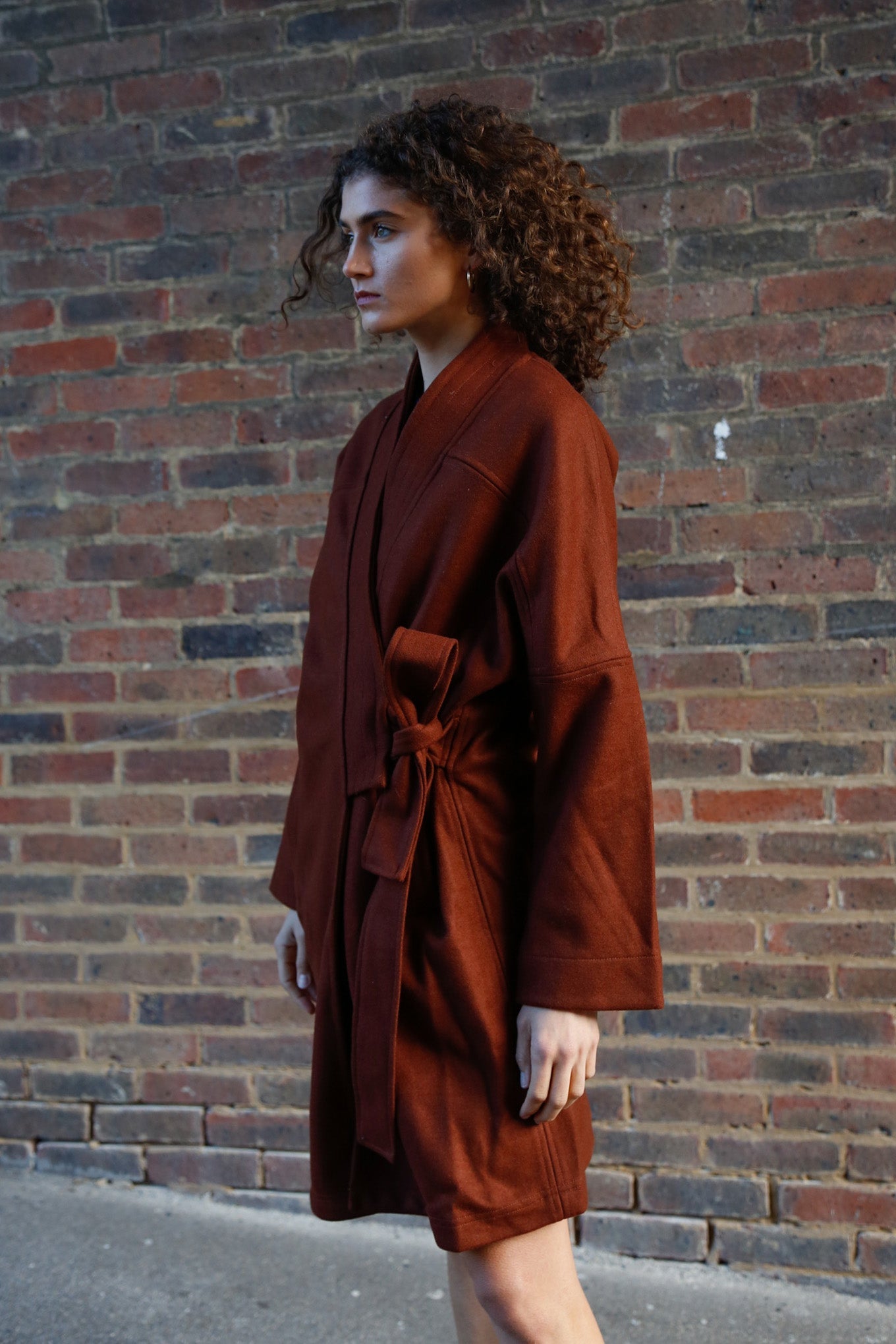 KAIA - Wool Blend Twill Coat Chestnut