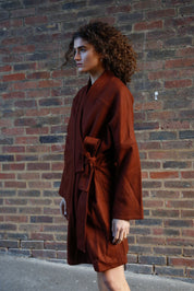 KAIA - Wool Blend Twill Coat Chestnut