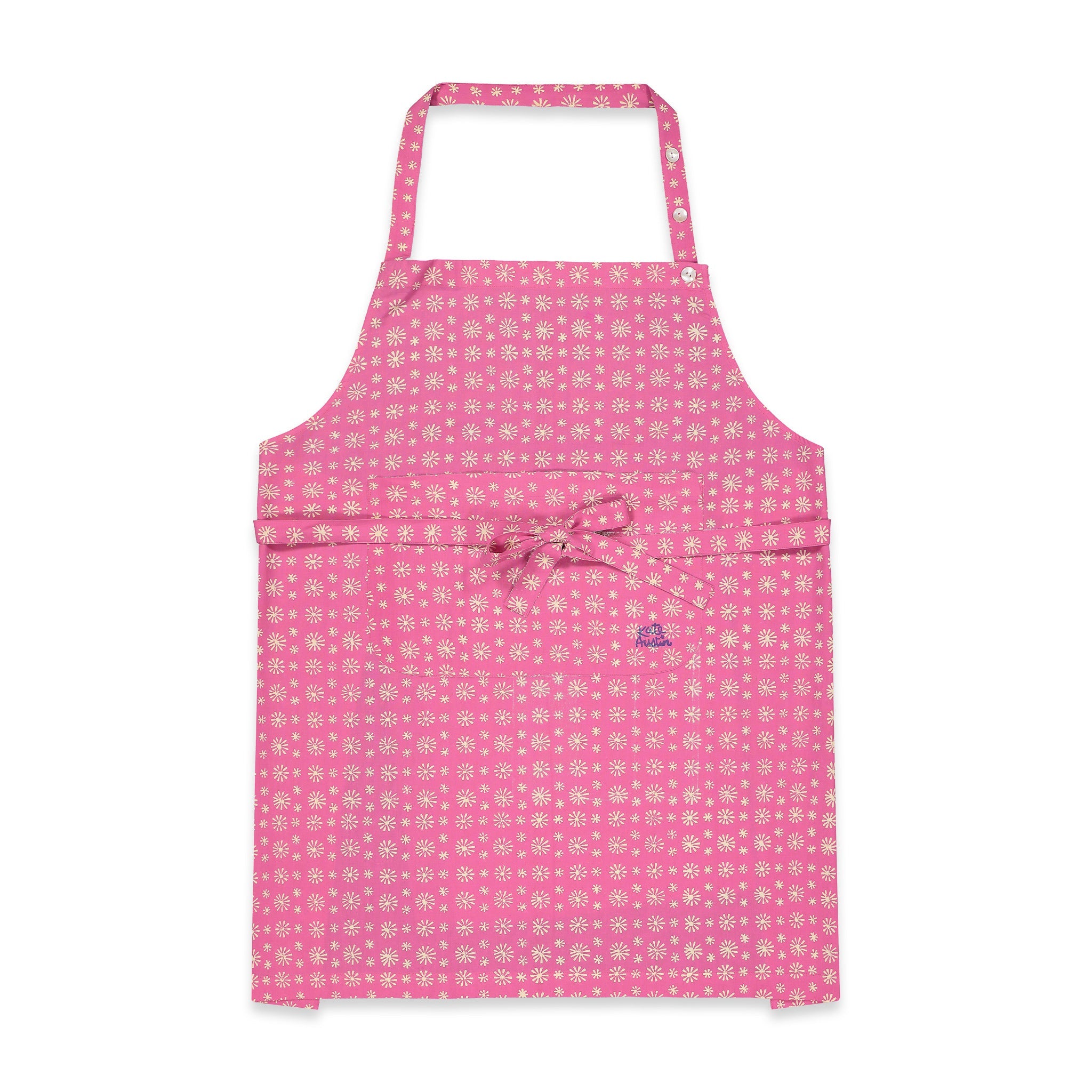 Apron with Front Pocket in Pink Snowflake Print