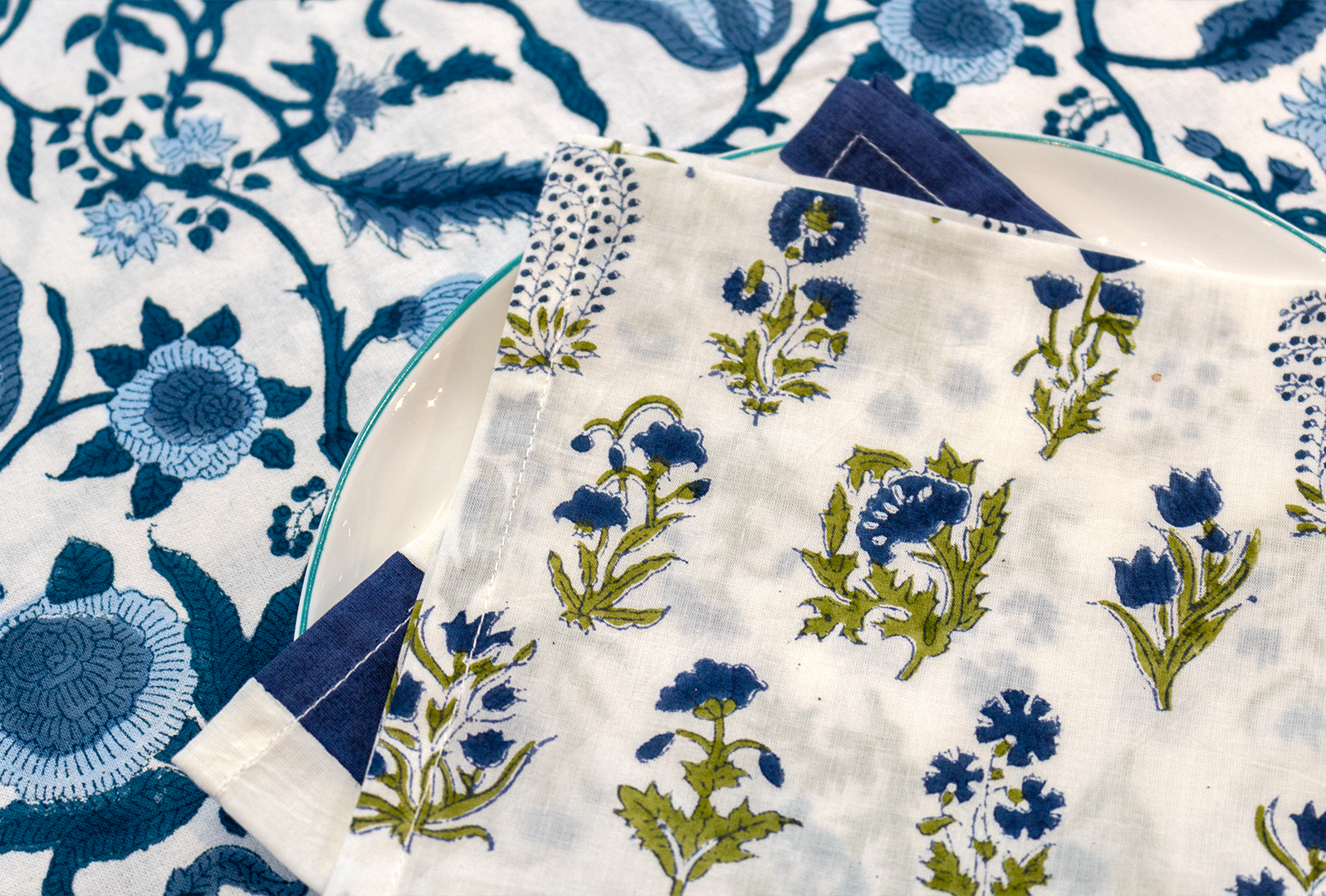 Napkins With Mini Flower  X 4 Napkin Set Cotton  Blue One Size