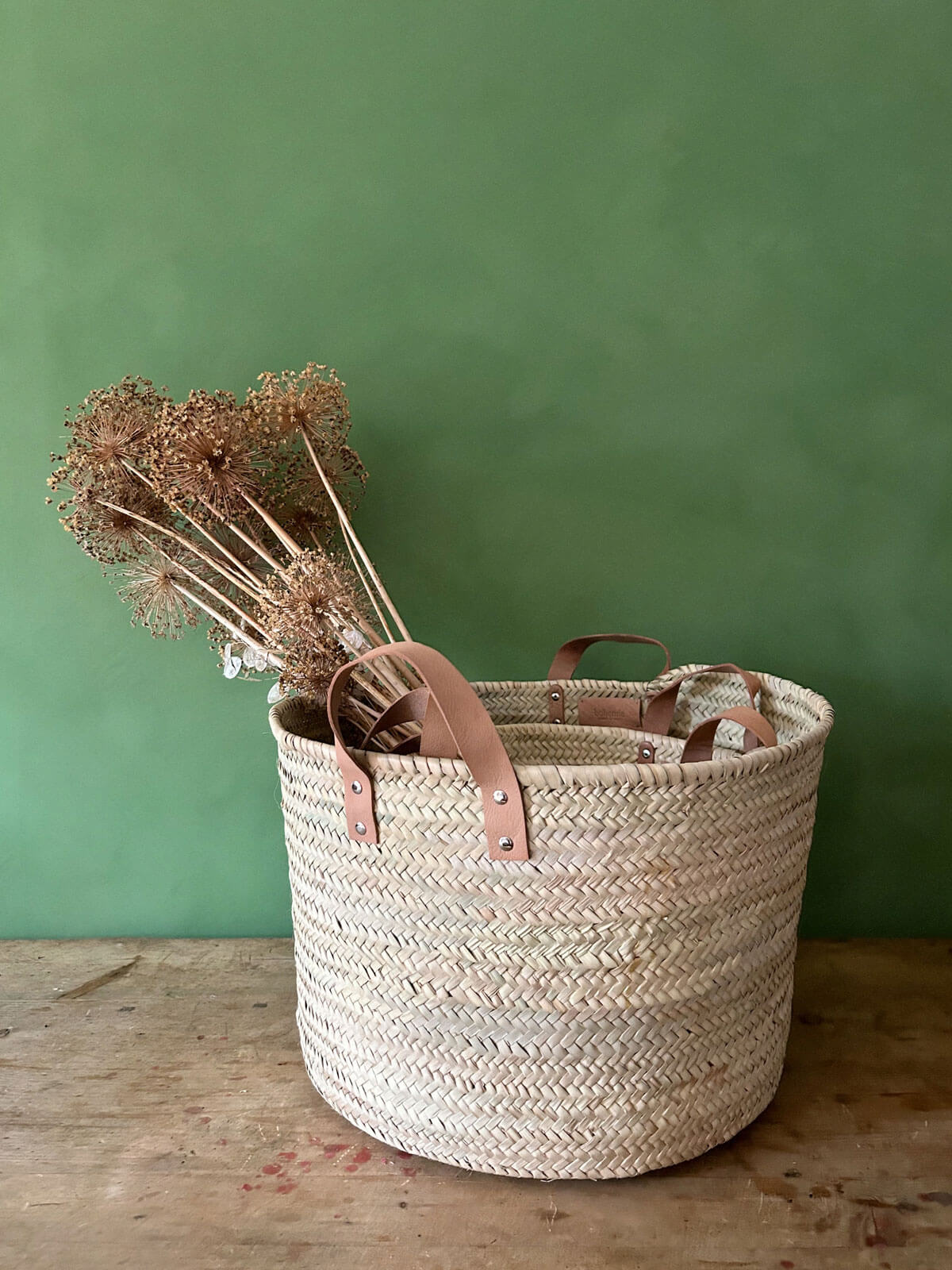 Leather Handle Storage Basket