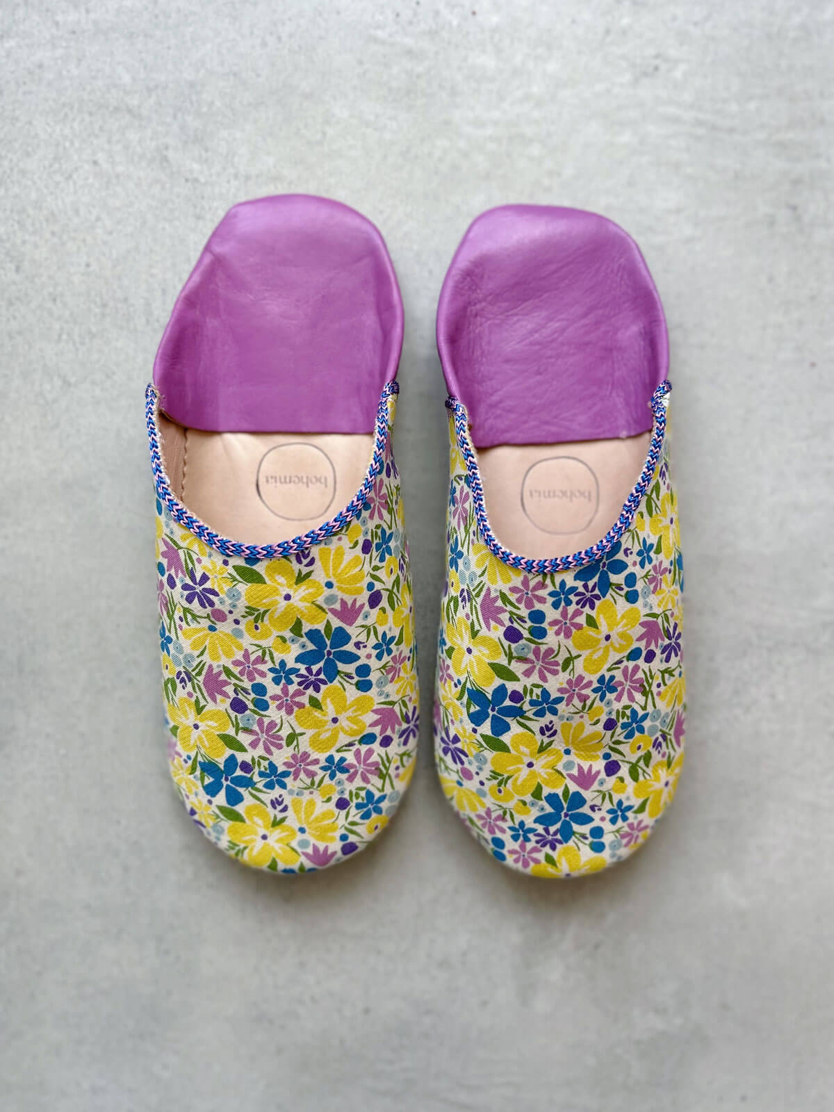 Liberty Print Babouche Slippers, Bohemian Bloom