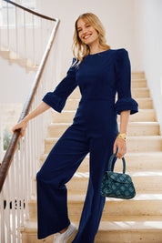 Victoria 3/4 Sleeve Stretch Corduroy Jumpsuit | Atlantic Blue