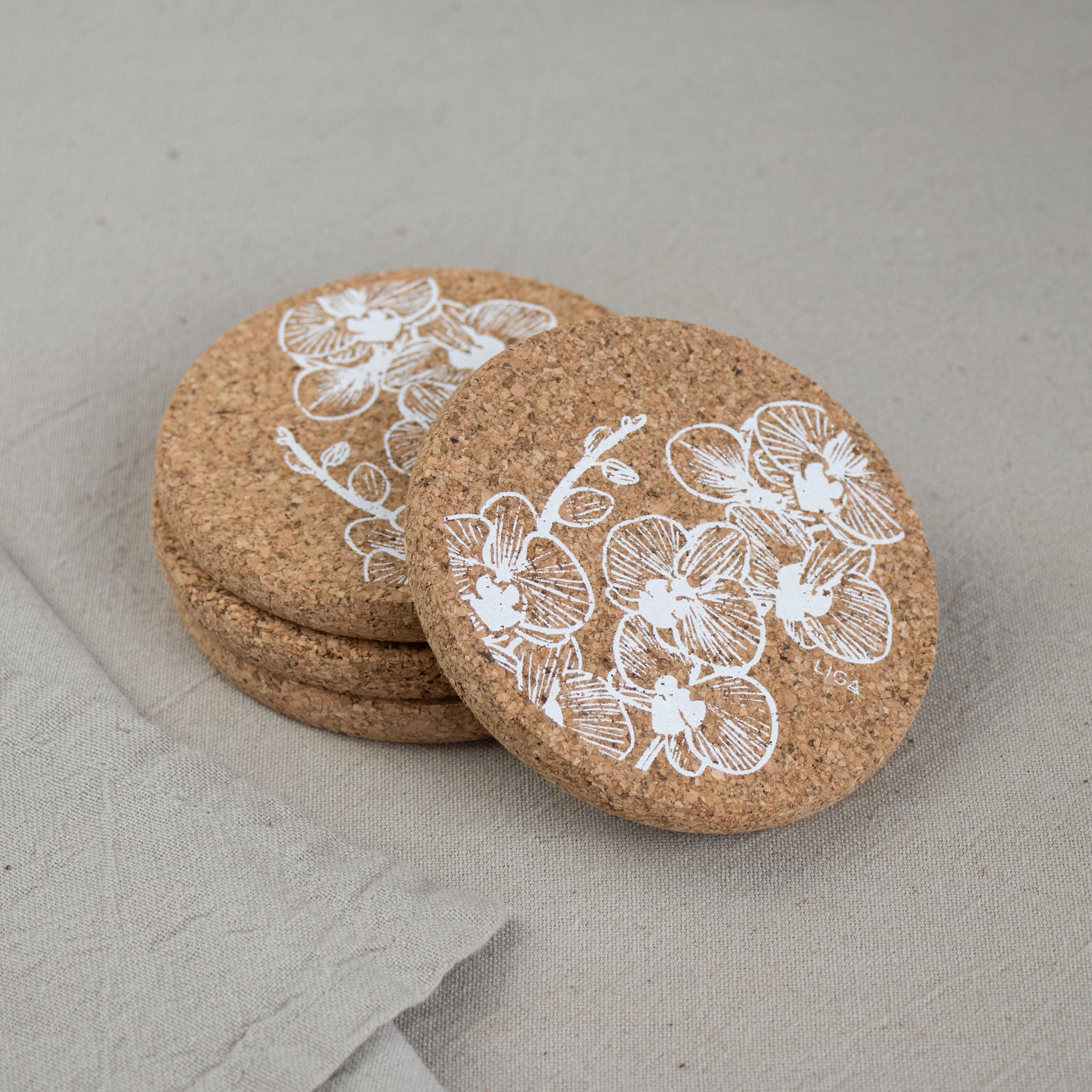 Cork Coaster Orchid White