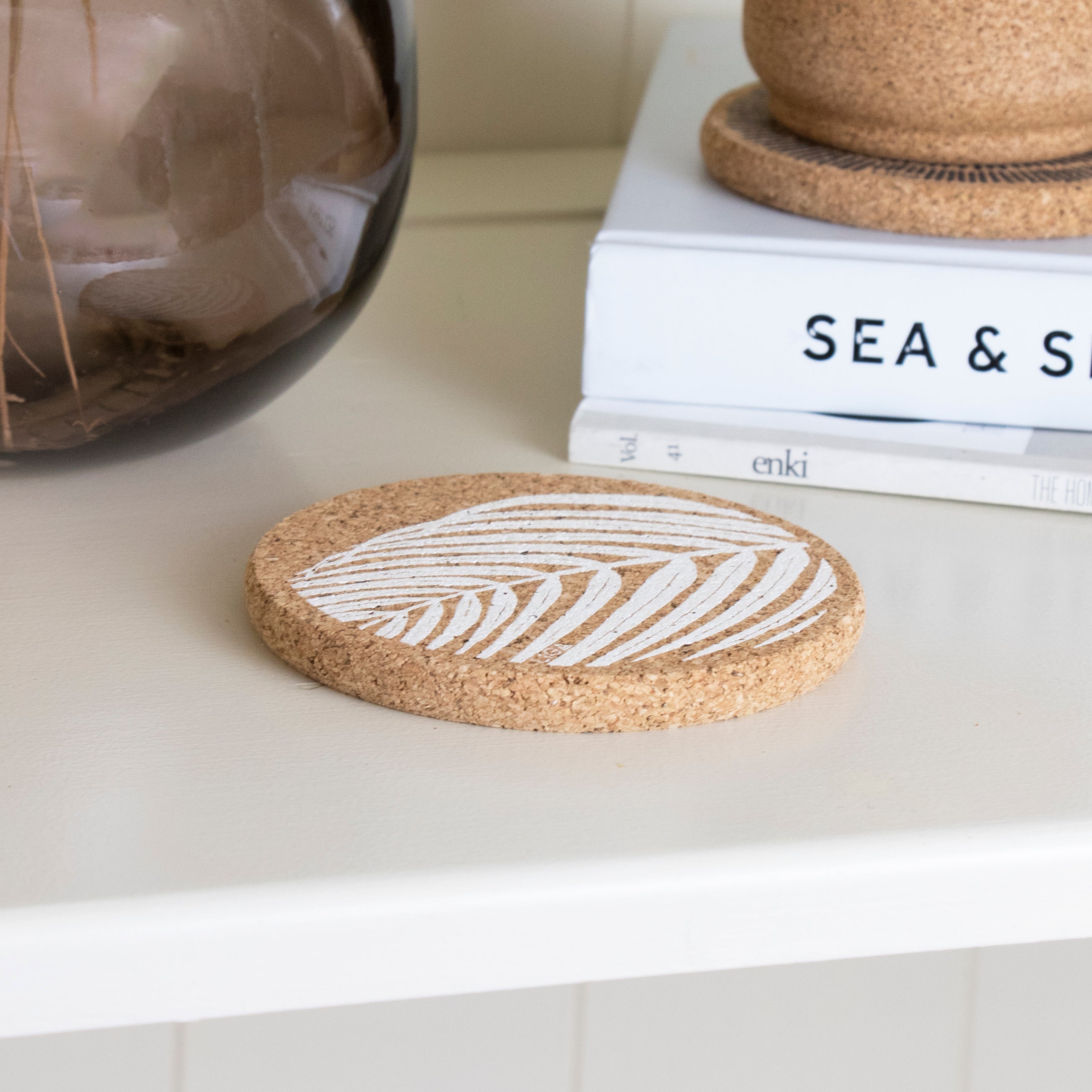 Cork Coaster Palm White