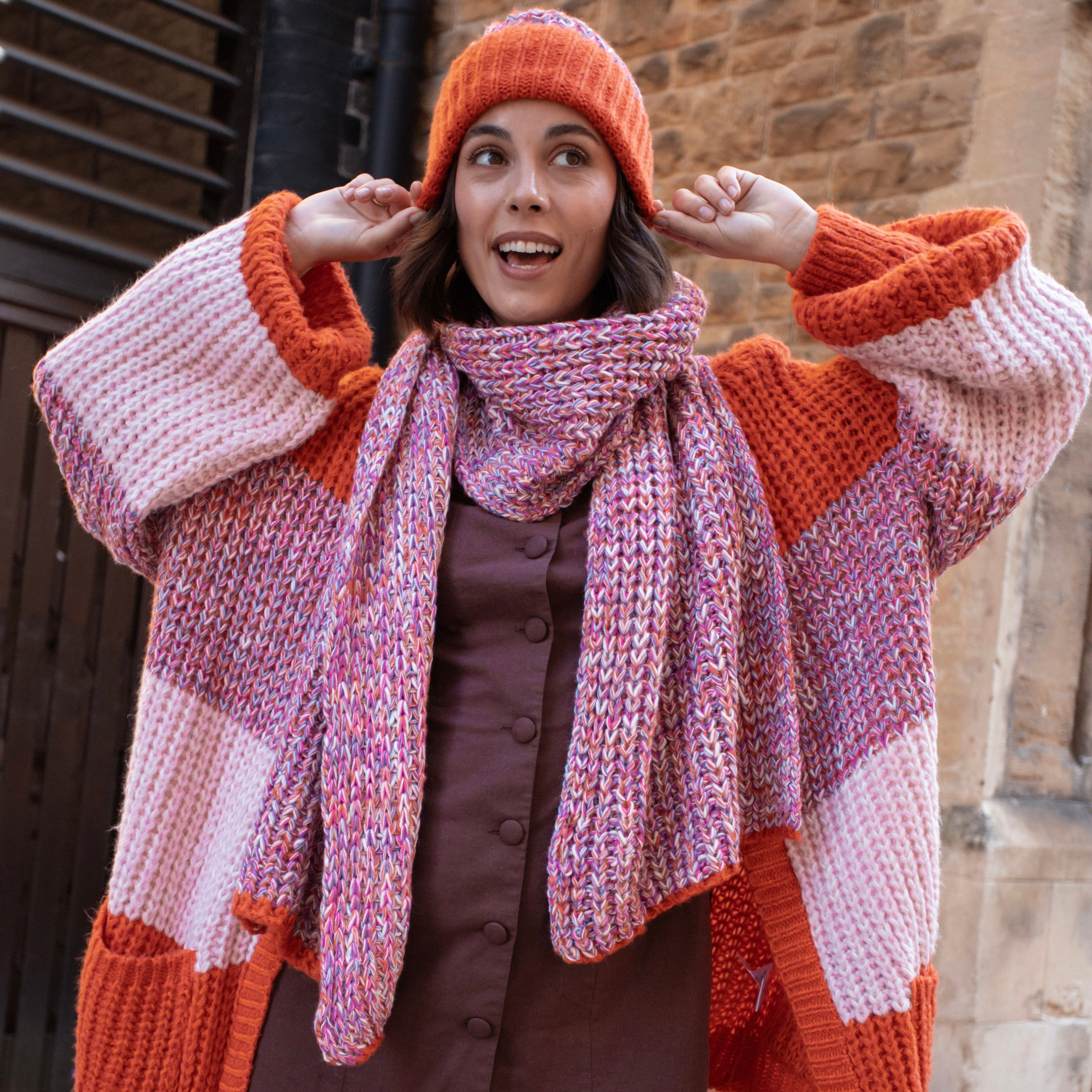 Florence Twist Oversized Knitted Scarf - Orange