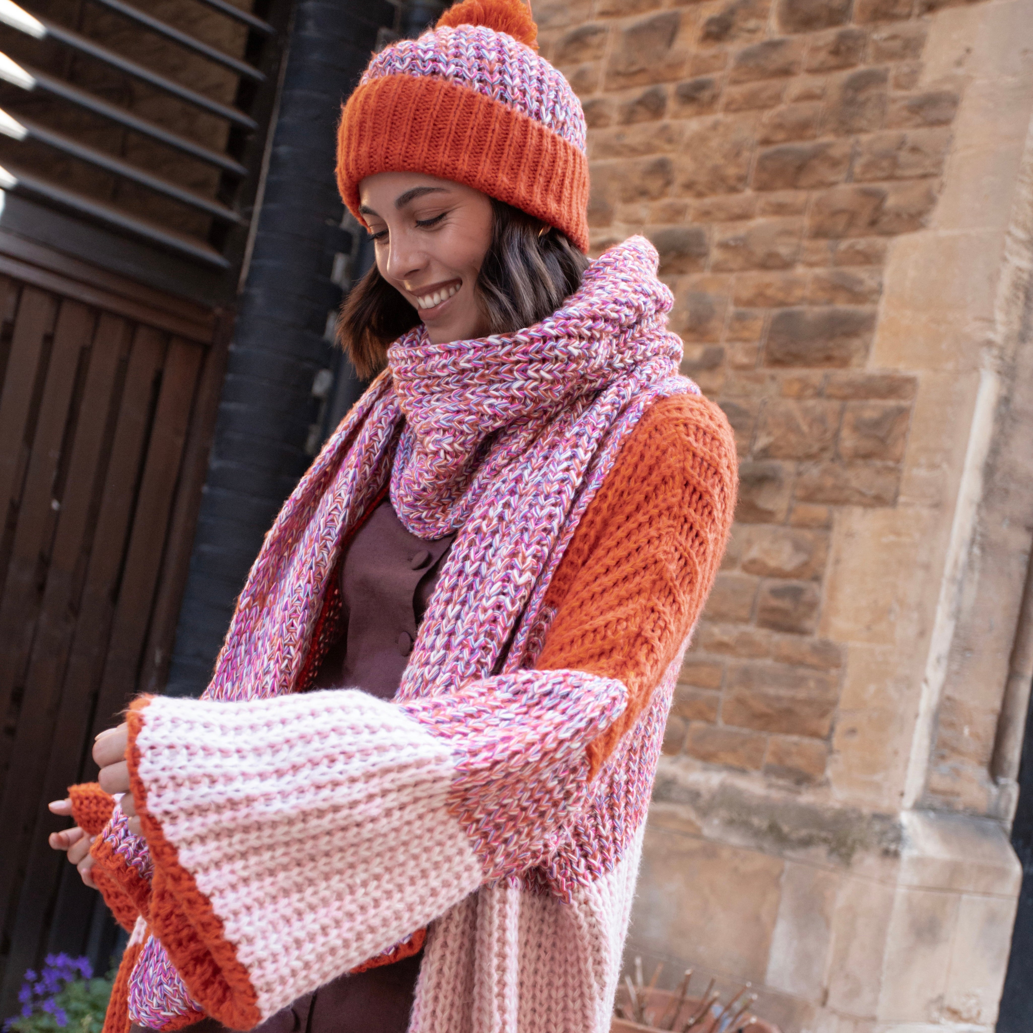Florence Twist Oversized Knitted Scarf - Orange