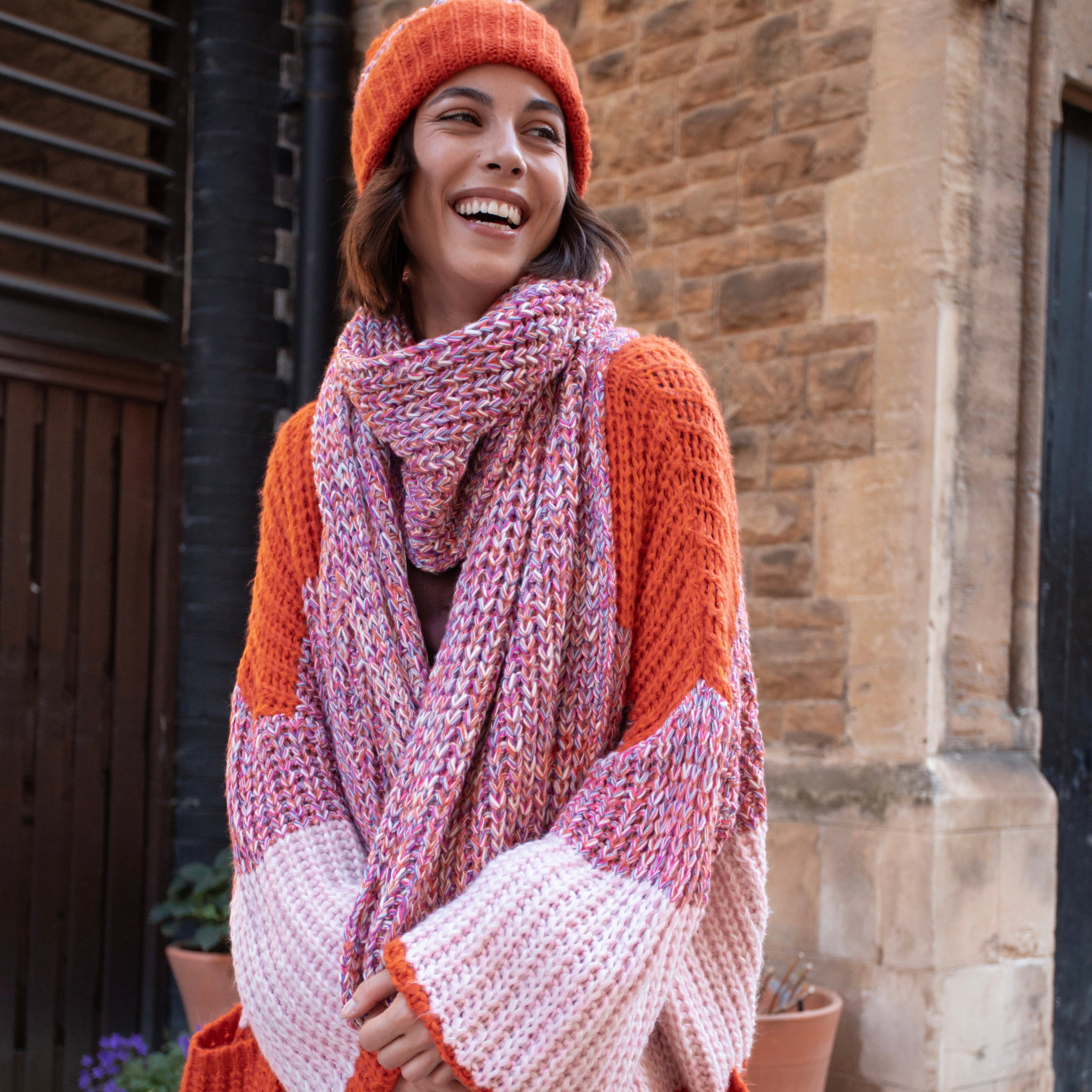Florence Twist Oversized Knitted Scarf - Orange