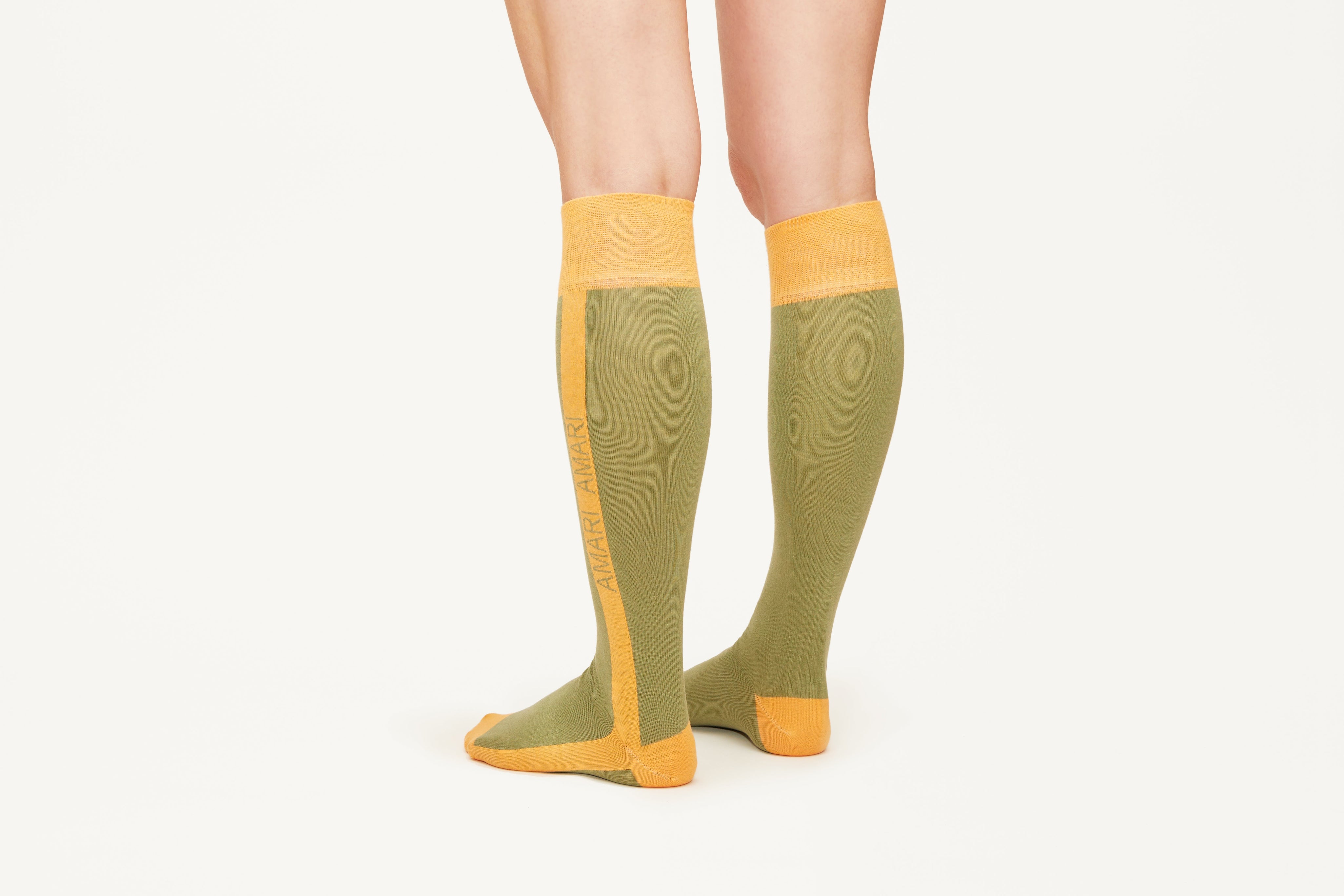 LOVE - By AMARI, Khaki Orange Logo Classic Cotton Blend Socks