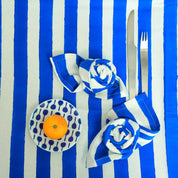 Square Table Cloth in Blue White Cabana Stripe