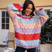 Mandy Criss-Cross Stitch Balloon Sleeve Stripe Jumper - Orange