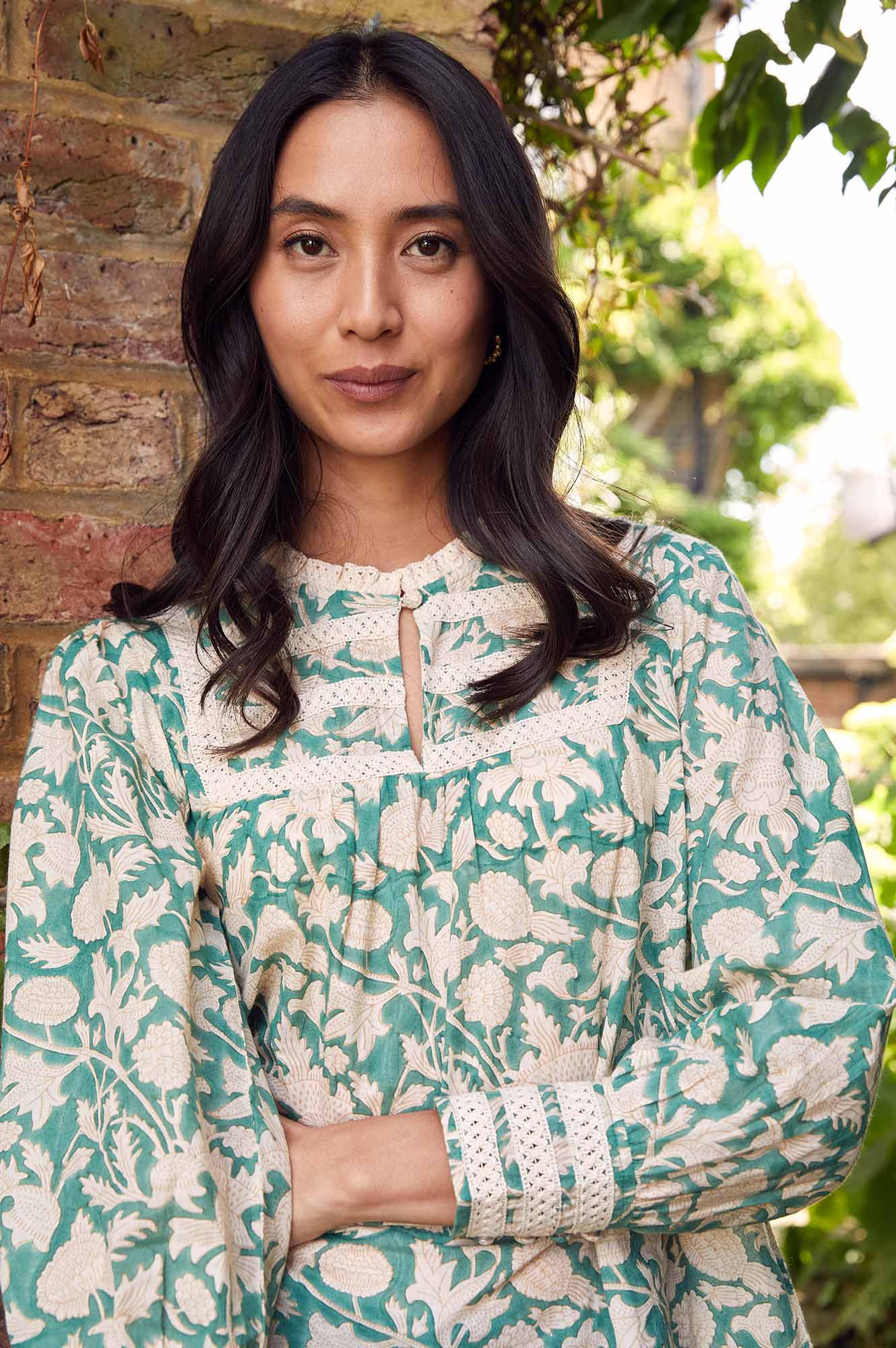 Margot Block Print Blouse | Tea Rose Green/Taupe